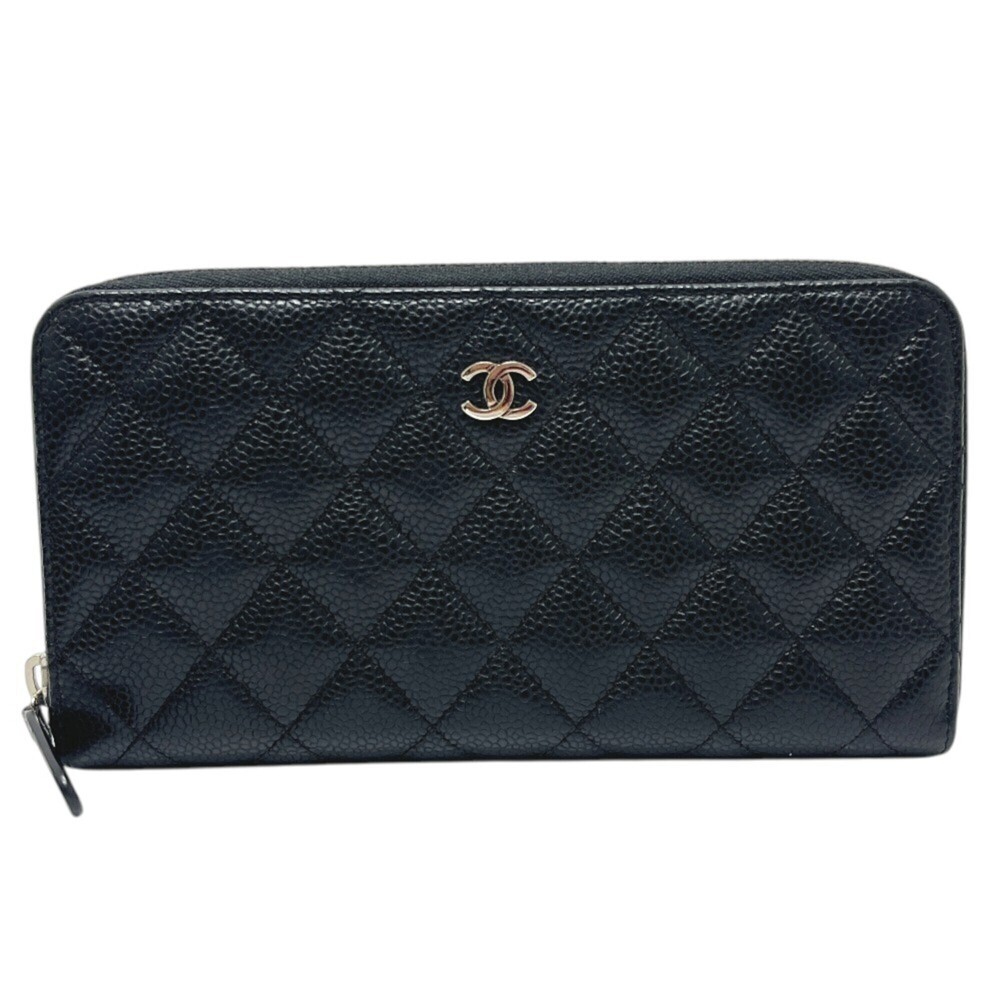 CHANEL Black Caviar Leather Logo Wallet